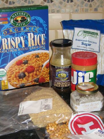 Ingredients for homemade peanut butter soy protein bars similar to Luna Bars.