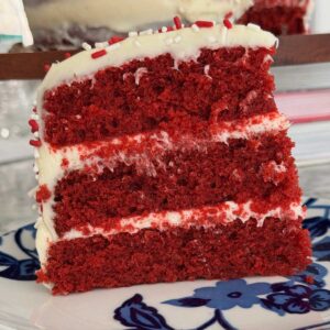 Three Layer Red Velvet Cake made with Cream Cheese Frosting