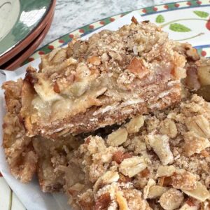 Apple Crumb Squares or Bars recipe cut to show texture.