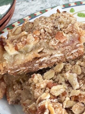 Apple Crumb Squares or Bars recipe cut to show texture.