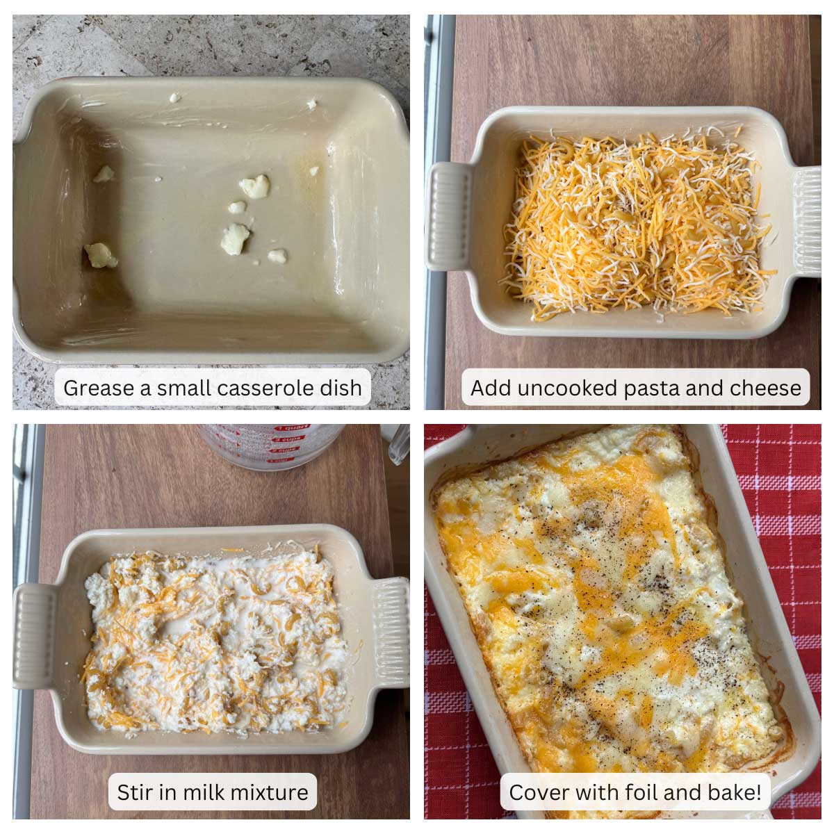 No boil macaroni and cheese small batch steps.