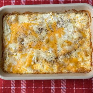 Small batch macaroni and cheese with unboiled noddles.