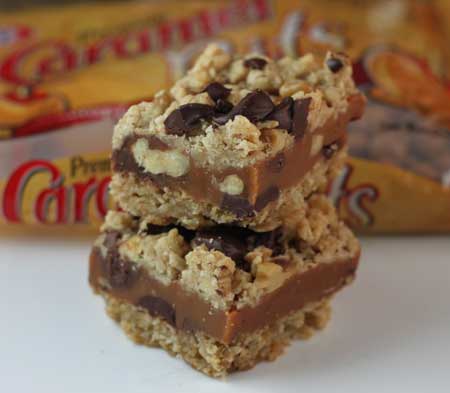 Oatmeal Caramel Bars made with M&M'S® Minis Chocolate Candies