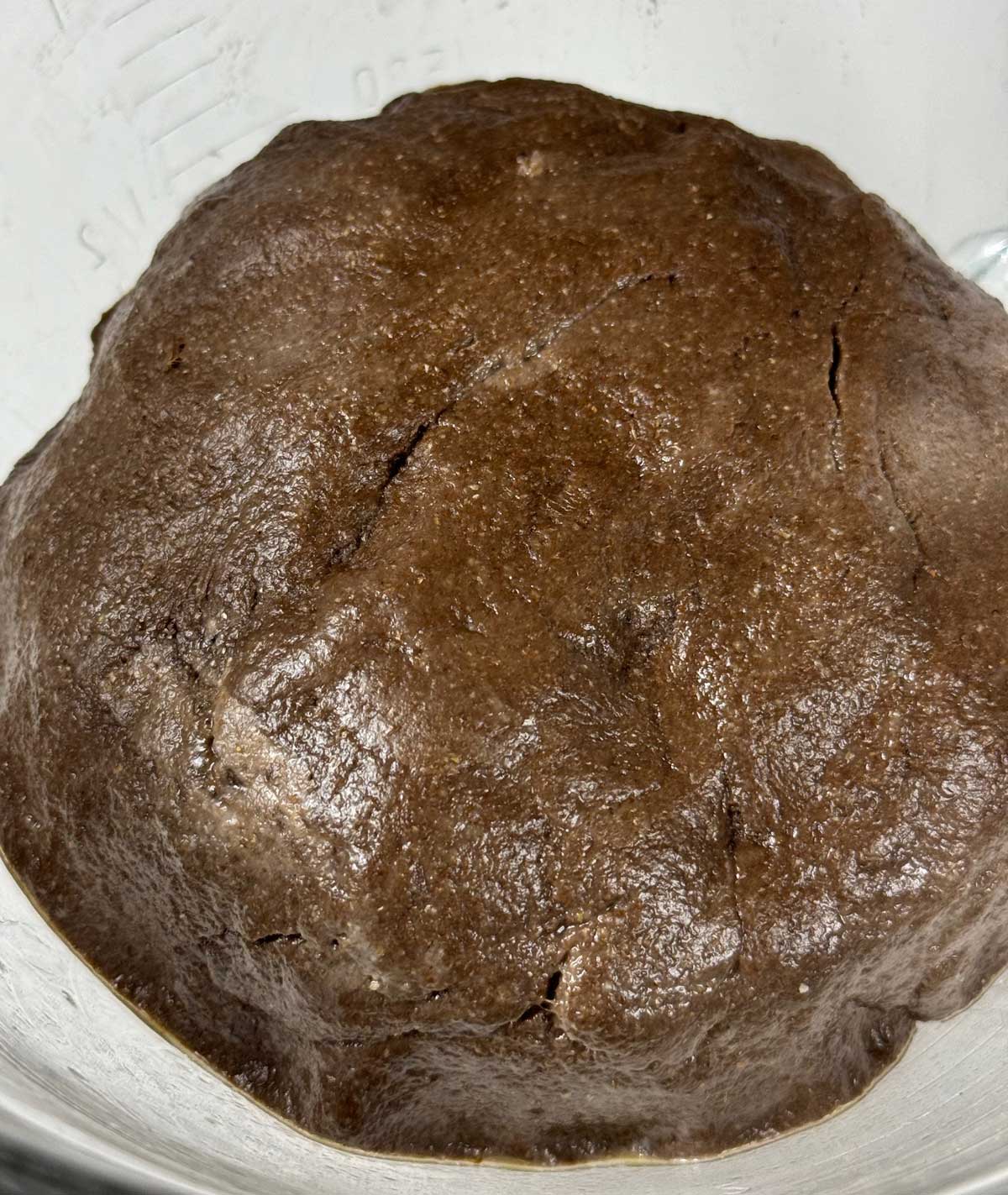 Dark Rye Bread dough made with black cocoa powder and mustard