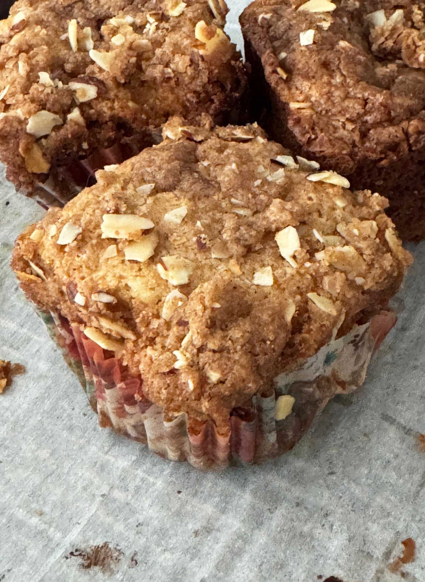 Streusel coffee cake made with pancake mix baked in a square cupcake tin.