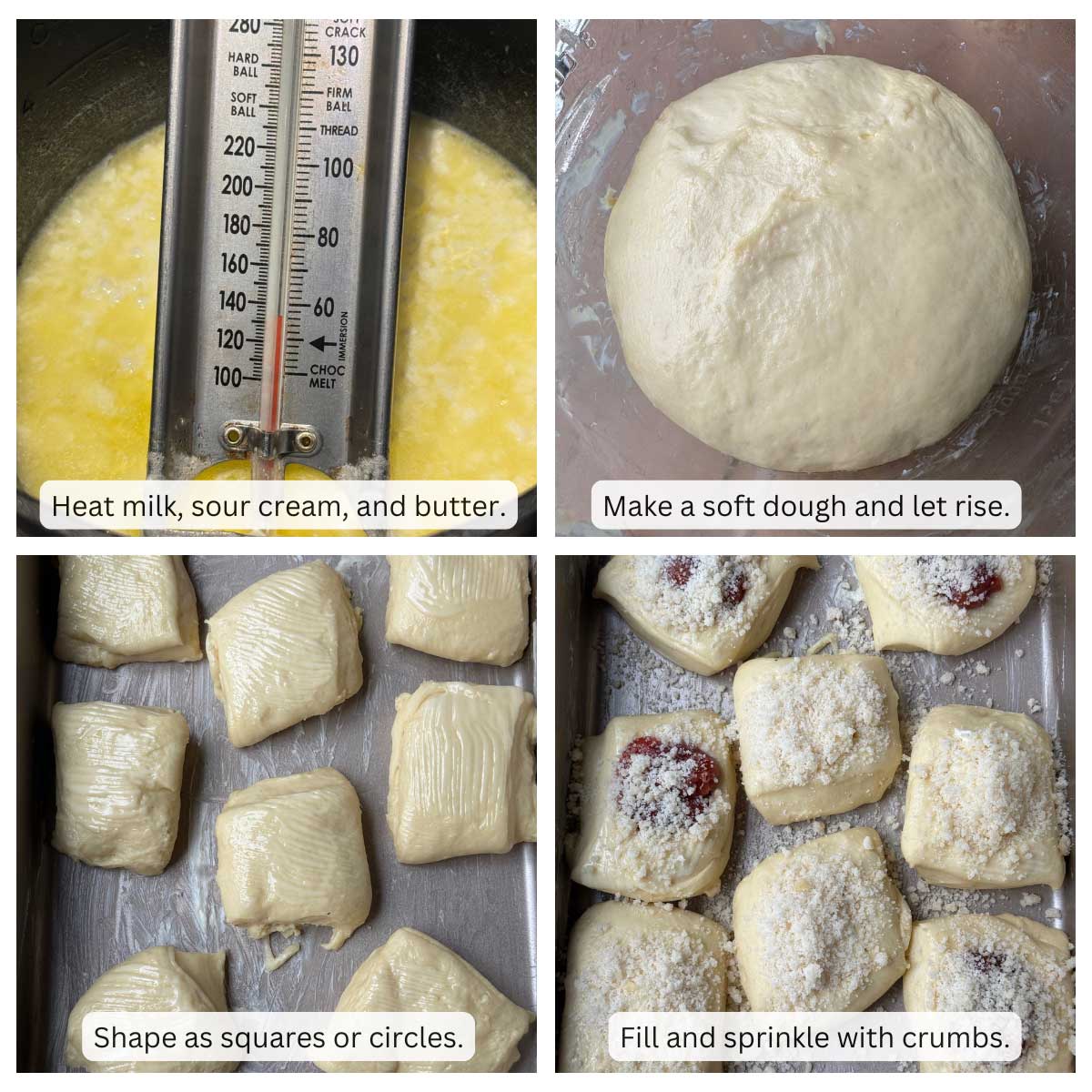 Steps for making Kolaches with sour cream in the dough.