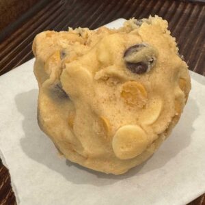 Giant Caramel Chip Macadamia Cookies dough ball.