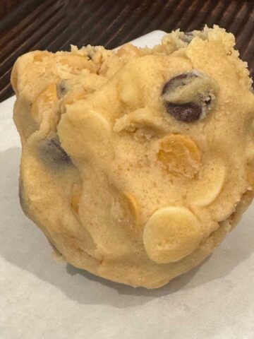 Giant Caramel Chip Macadamia Cookies dough ball.