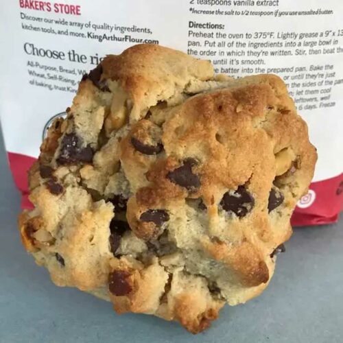 Giant chocolate chip cookies baked in a toaster oven.