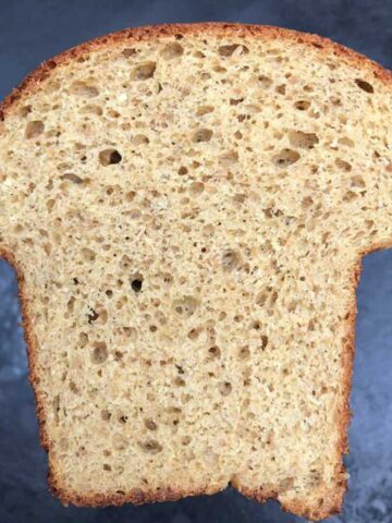 Slice of low carb bread from low carb recipe.