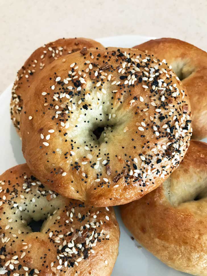 Quick homemade bagels made with a recipe that calls for malted milk powder instead of diastatic malt.