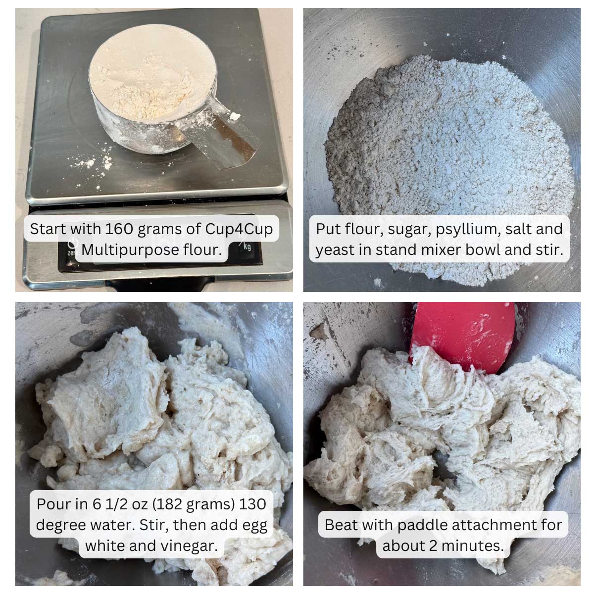 Steps for making gluten-free Dutch oven bread using Cup4Cup multipurpose flour.