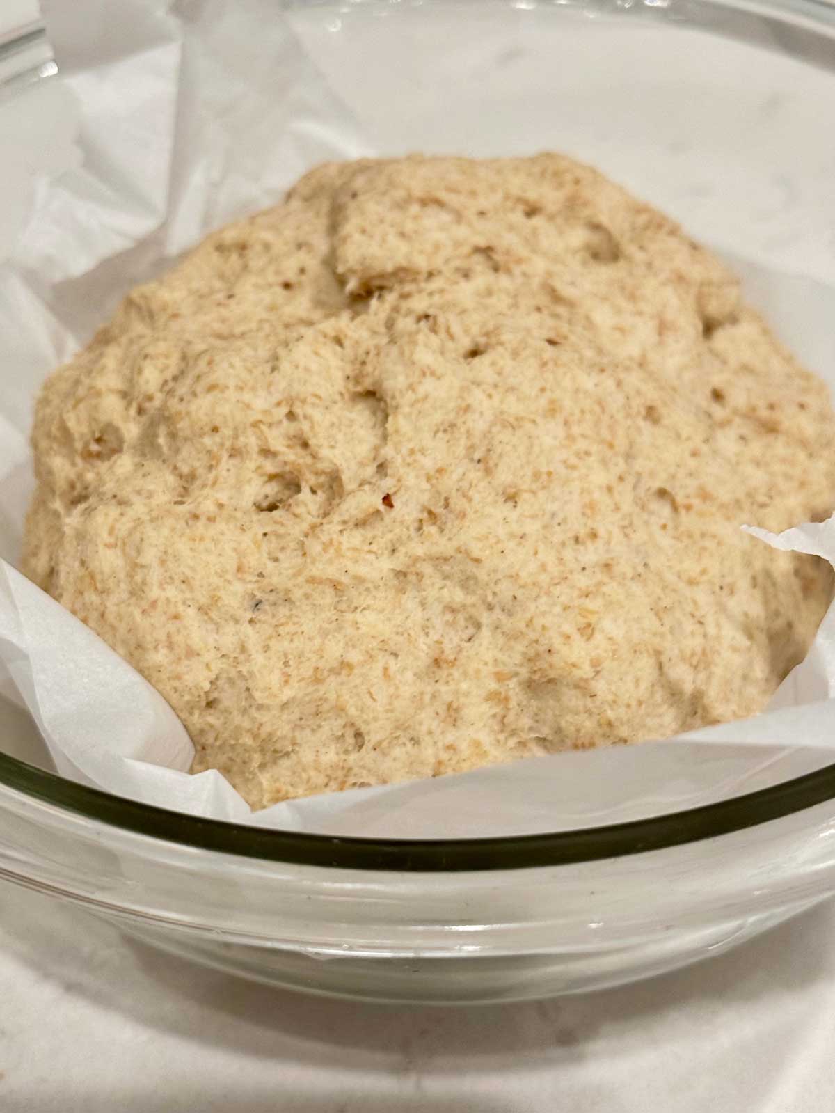 Gluten-Free Dutch Oven bread dough ready to be baked.