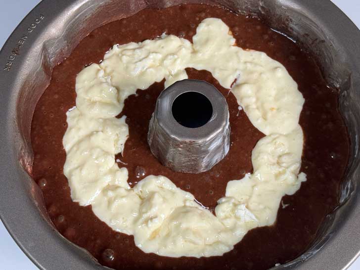 Coconut Ring Cake batter in pan.