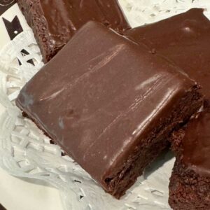 Melted Chocolate Chip Brownies with Ganache Frosting