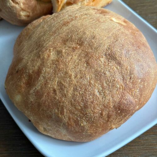 Round loaf of James Beard and Jane Grigson's Walnut Bread from Southern Burgundy