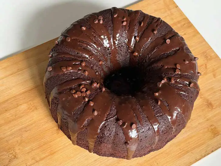 An iced Pillsbury Bake-off Chocolate Bundt Cake