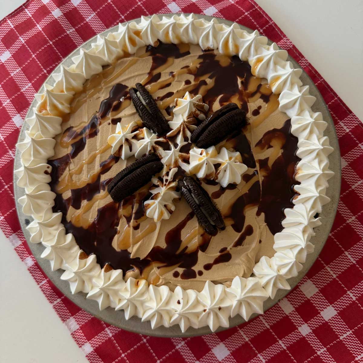 Oreo Chocolate Mocha Pie with coffee flavored whipped cream.