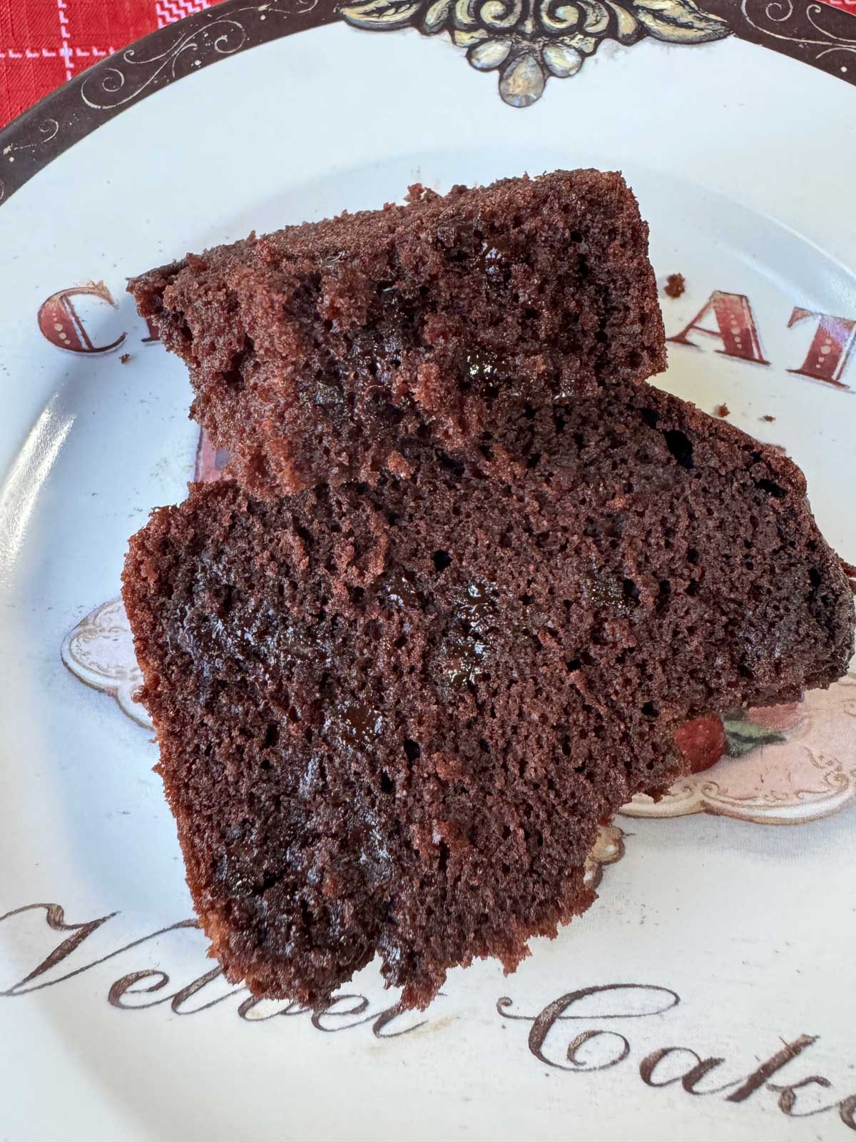 Chocolate Buttermilk Bread slice broken to show texture.