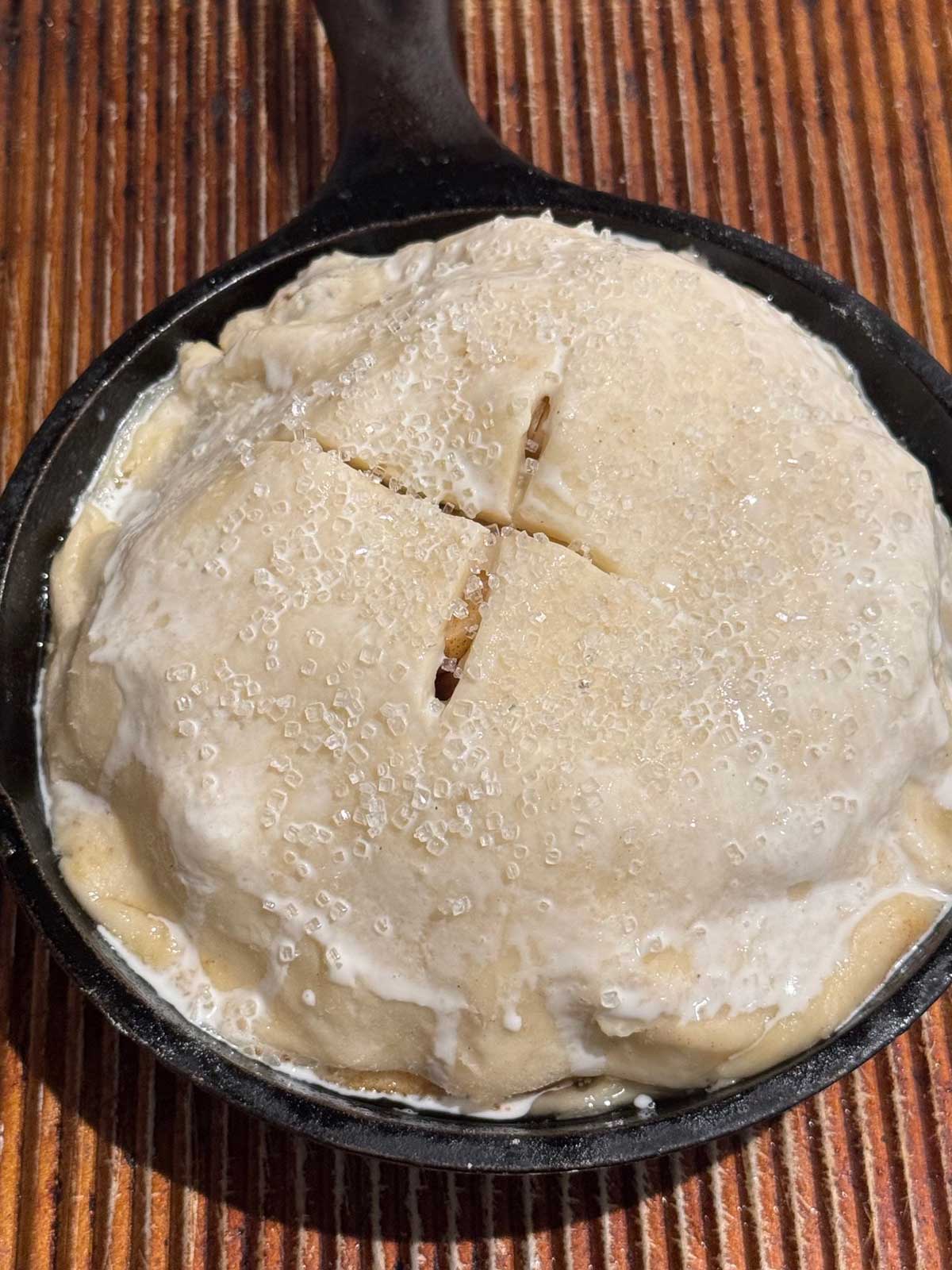 An unbaked cast iron skillet pie