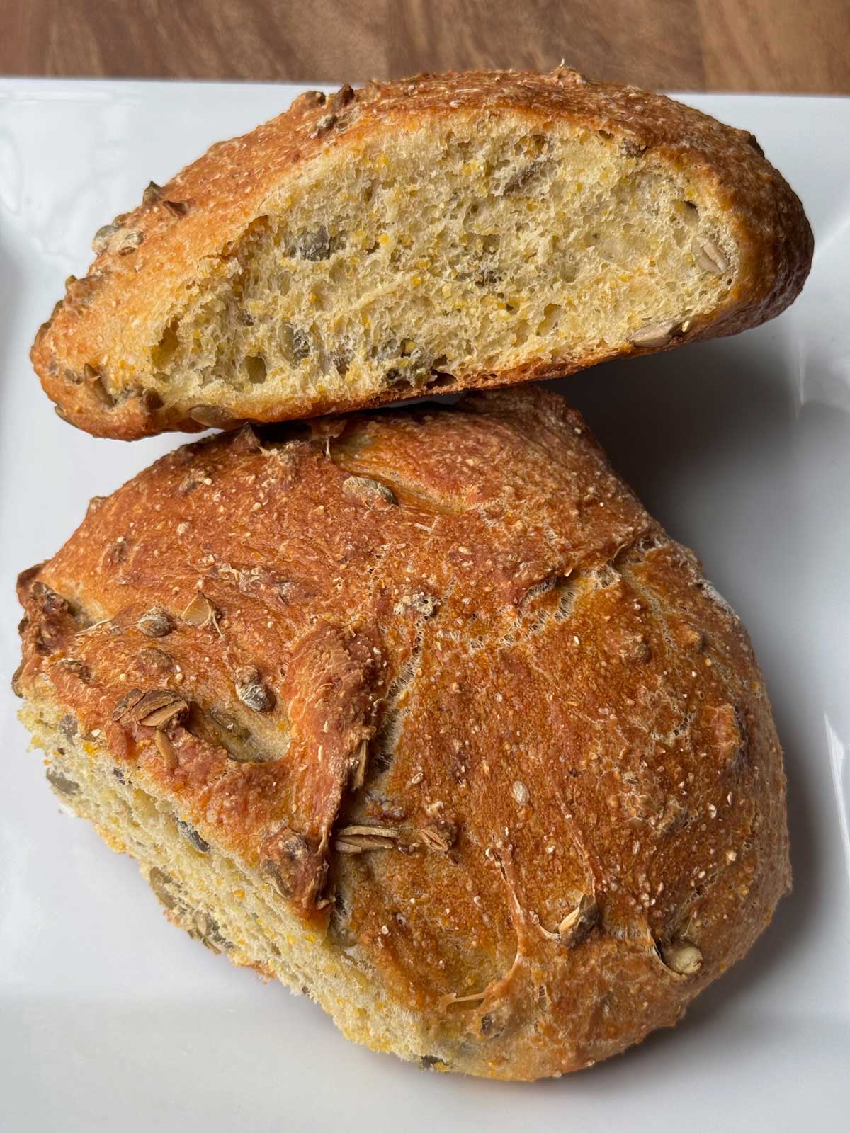 Pumpkin Seed Bread sliced to show texture and seeds.