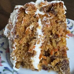 Mrs. Fields' Carrot Cake recipe with three sticks of butter and cream cheese frosting