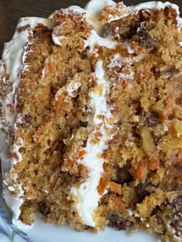 Mrs. Fields' Carrot Cake recipe with three sticks of butter and cream cheese frosting