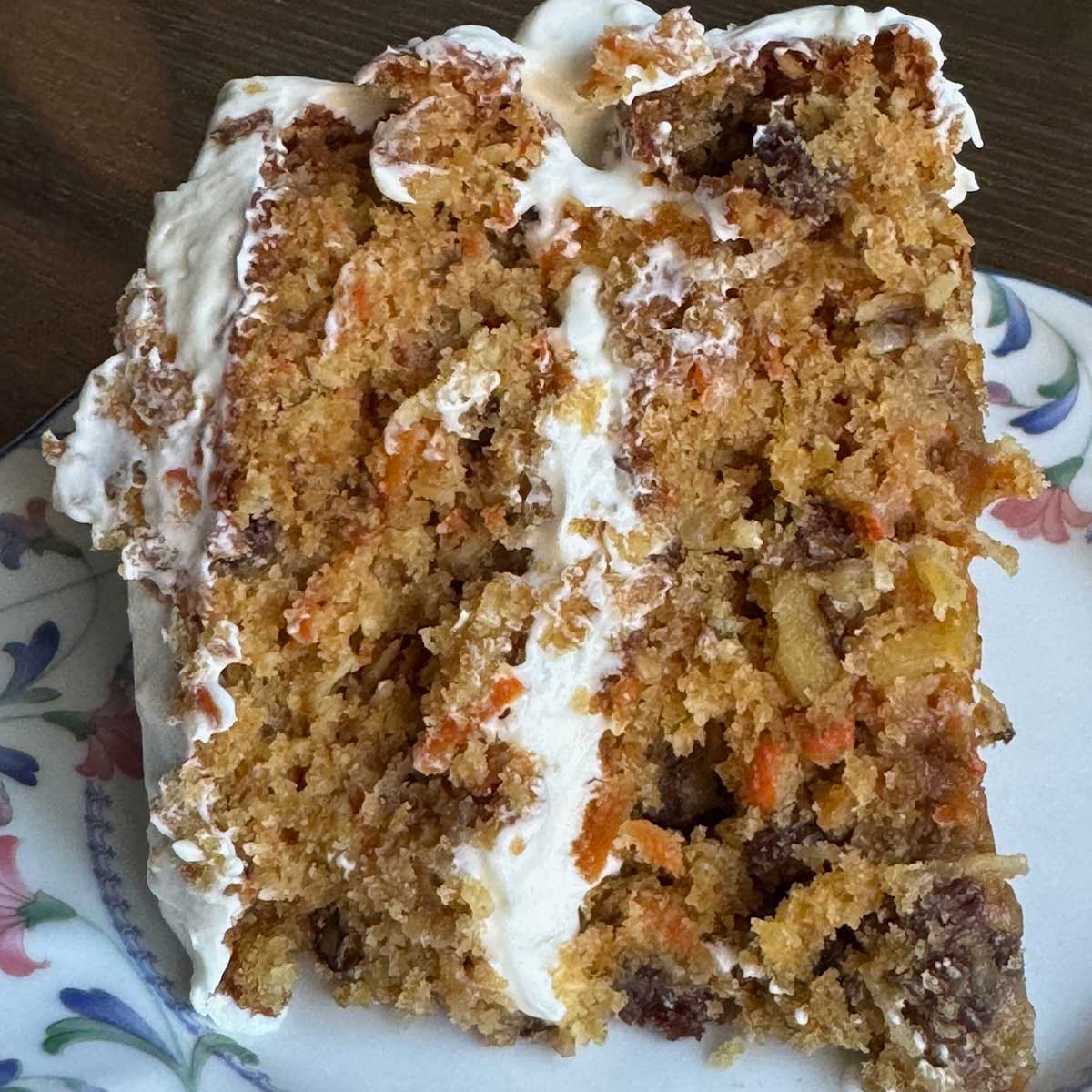 Mrs. Fields' Carrot Cake recipe with three sticks of butter and cream cheese frosting