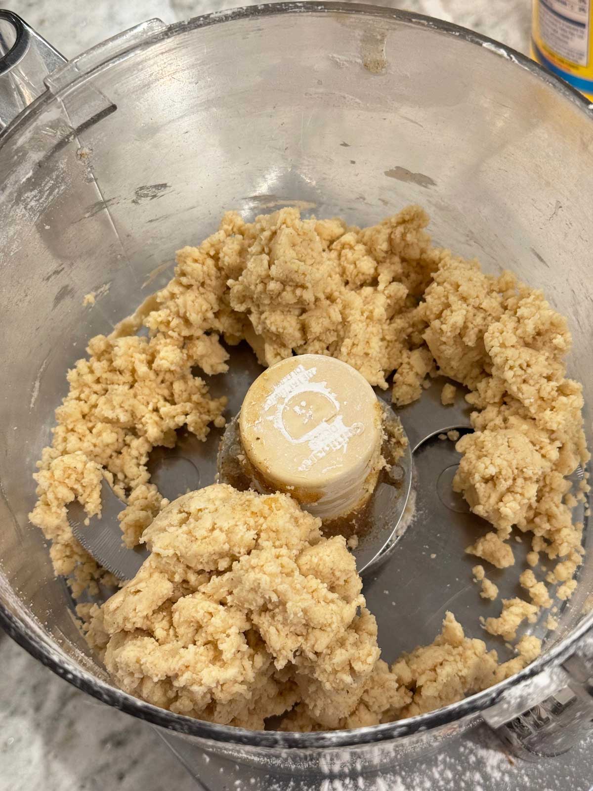 Browned Butter or Brown Butter Shortbread dough coming together in the food processor.