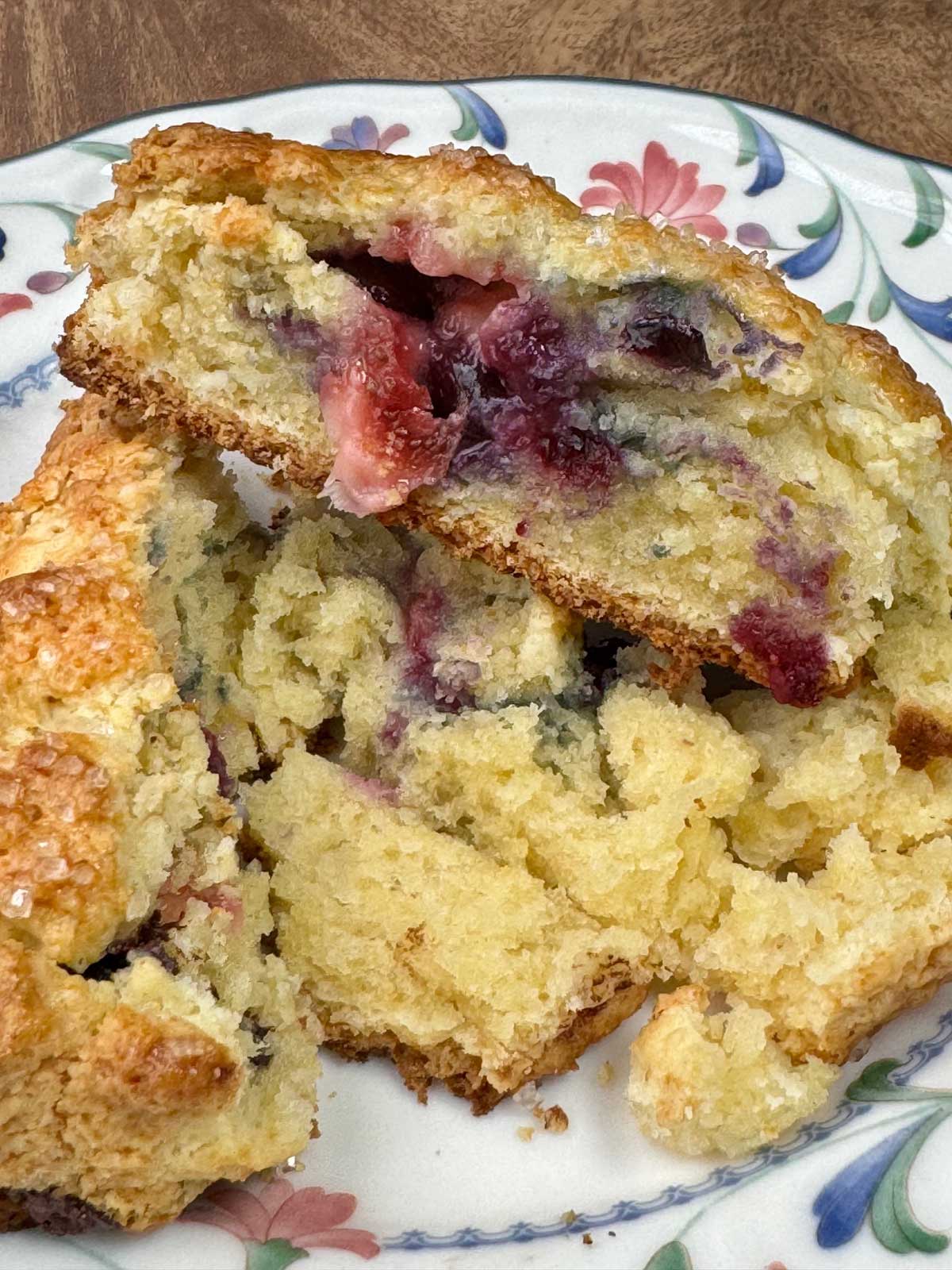 Broken scone showing texture of the best cream cheese scones